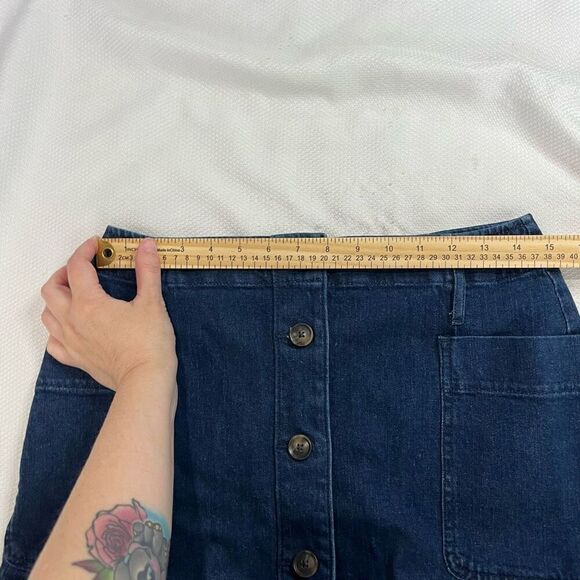 Loft Dark Wash Full Button Front Denim Jean Skirt Sz 8 Women’s - Picture 4 of 9